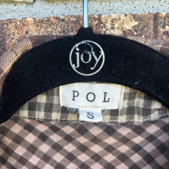 POL Oversized Brown Plaid Shirt Tunic Fall Boho Lace Detail Button Up Small S - Picture 2 of 9